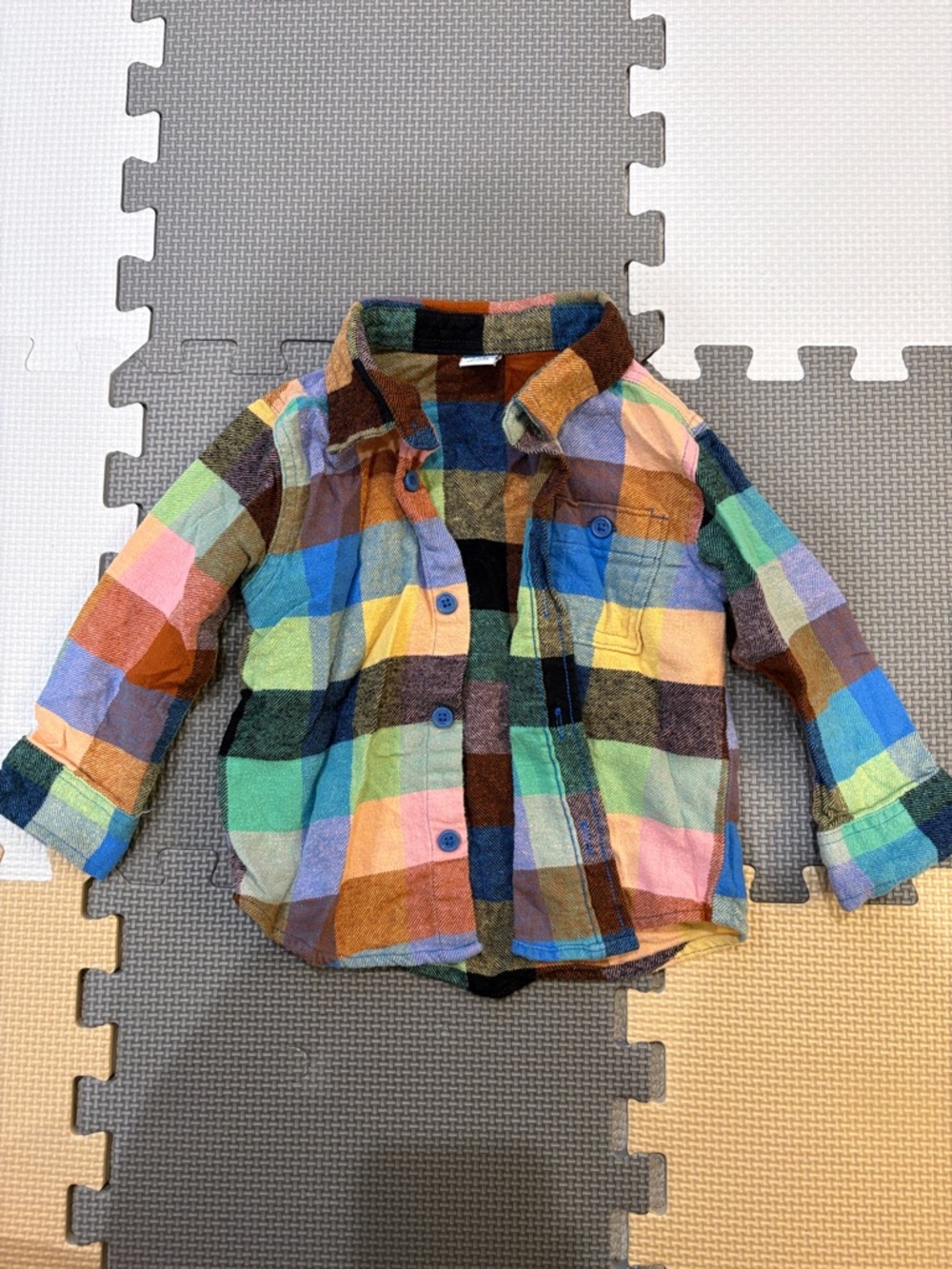Old Navy Kids Multicolor Plaid Button-Down Shirt - Blue Green Pink Yellow Brown